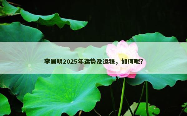 李居明2025年运势及运程，如何呢？