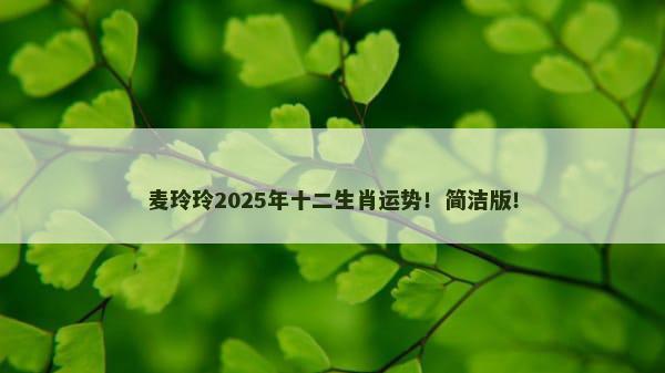 麦玲玲2025年十二生肖运势！简洁版！