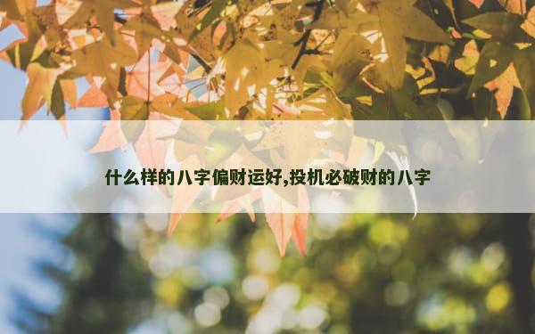 什么样的八字偏财运好,投机必破财的八字