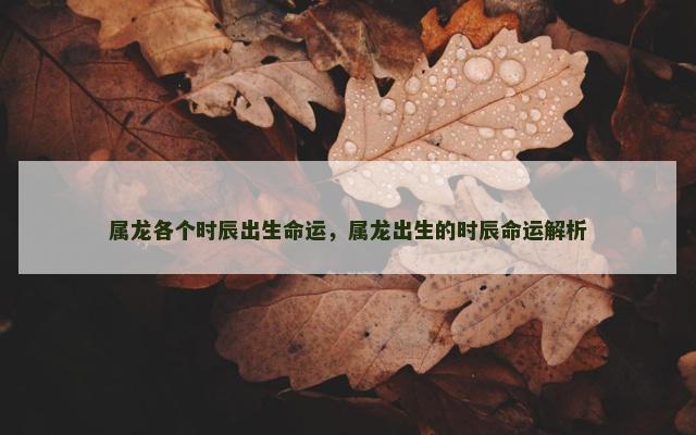 属龙各个时辰出生命运，属龙出生的时辰命运解析